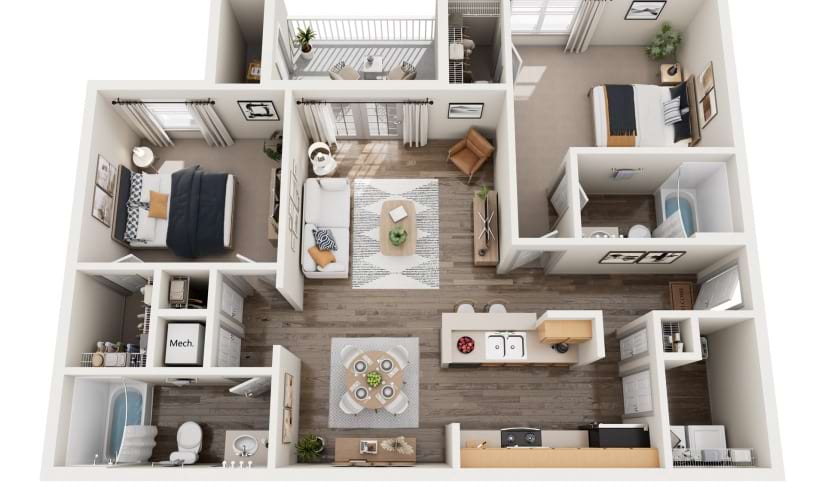 2-bedroom, 2-bathroom apartment