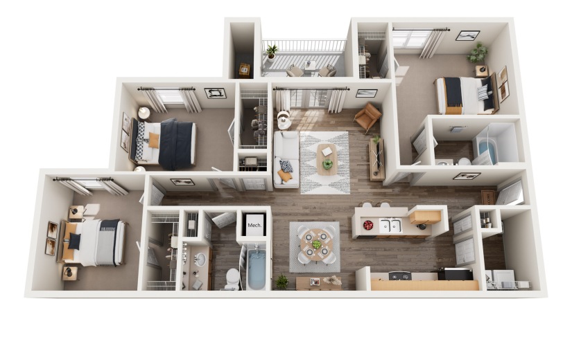 3-bedroom, 2-bathroom apartment